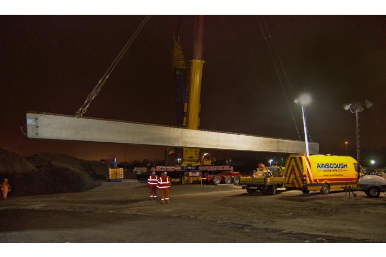 1) 42 metre, pre-stressed bridge beams cast by ABM Precast Solutions